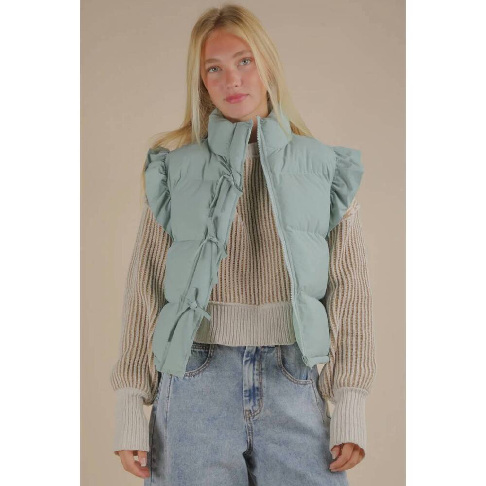 NEW VERY J pastel bloom puffer vest in mint